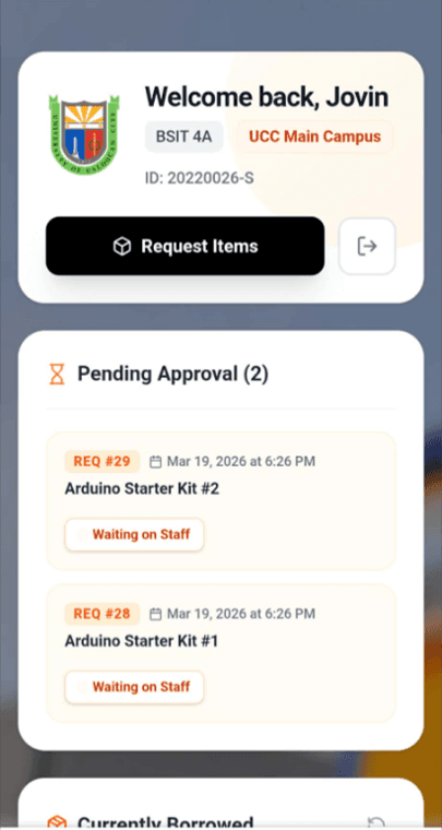 Live borrowing status across pending and active requests.